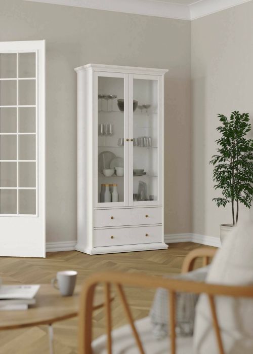 Vetrina Gaetane, Credenza espositiva, Vetrinetta multiuso, Madia da soggiorno, 96x42 h201 cm, Bianco