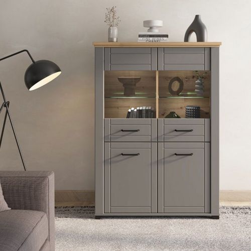 Vetrina Grigio Marrone 6 Ripiani 4 Ante 103.5x41x143h cm, 8 Vani - Sarconi