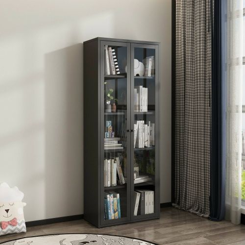 Vetrina in metallo 2 ante 70x35x180h cm ardesia - Izano