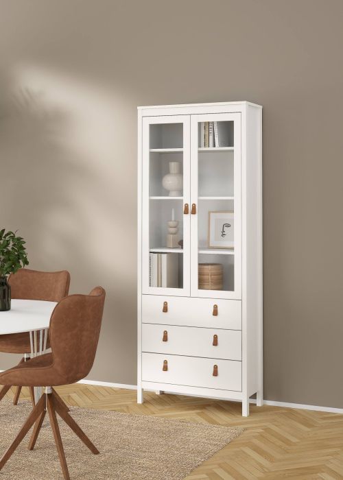 Vetrina Laurette, Credenza espositiva, Vetrinetta multiuso, Madia da soggiorno, 33x78 h199 cm, Bianco