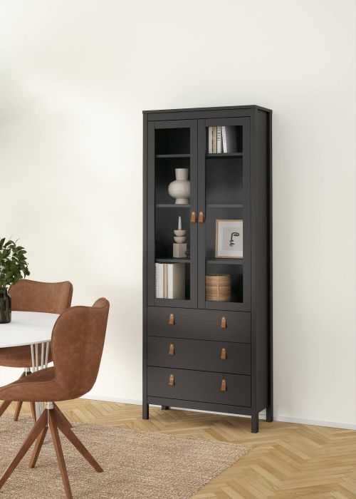 Vetrina Laurette, Credenza espositiva, Vetrinetta multiuso, Madia da soggiorno, 33x78 h199 cm, Nero