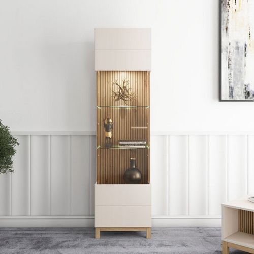Vetrina Marrone Beige Rovere Nodi 4 Ripiani Apertura Battente 51.5x35x191.5h cm, Un'anta - Usseaux