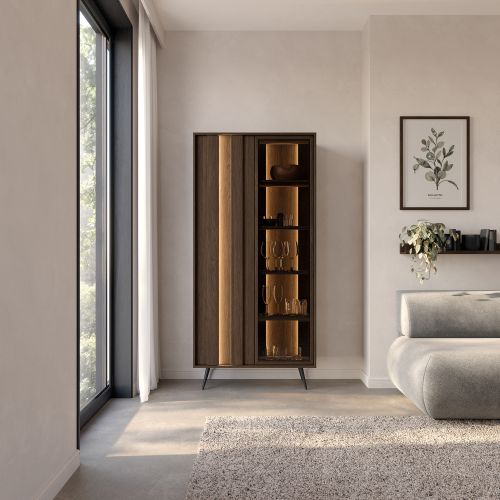 Vetrina Marrone Noce Trasparente 8 Ripiani 2 Ante 94x40x196h cm, con led - Katiso
