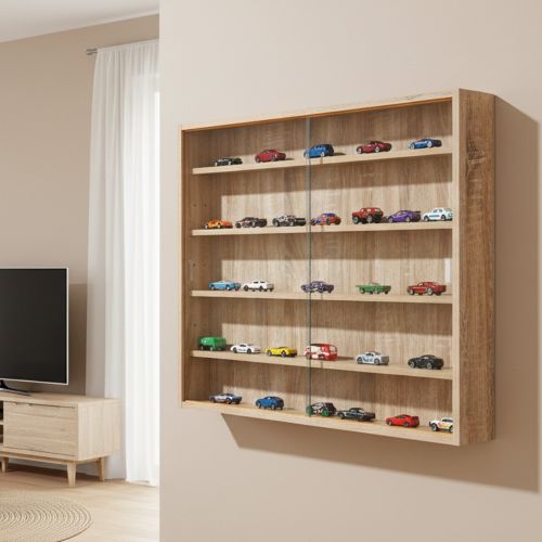 Vetrina Marrone Rovere 4 Ripiani 2 Ante 60x80x10h cm, 5 Vani - Gromo