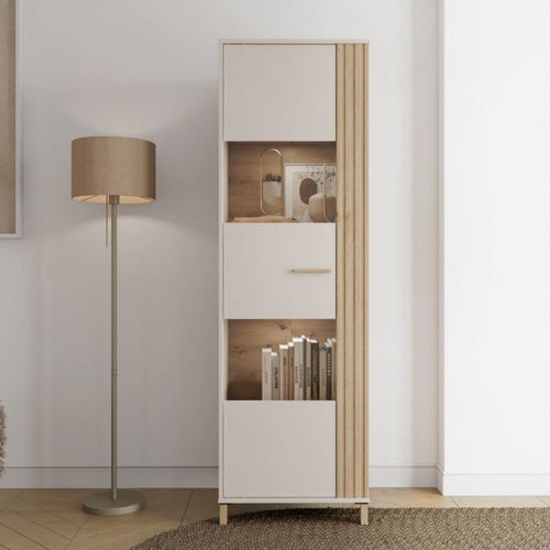 Vetrina Marrone Rovere Nodi Beige 4 Ripiani Cassetti 59.5x40x192.5h cm, Un'anta - Mondaino