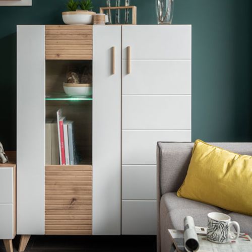 Vetrina Marrone Rovere Nodi Bianco 4 Ripiani Apertura Battente 96x35x125.5h cm, 2 Ante - Cetona