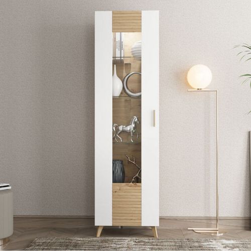 Vetrina Marrone Rovere Nodi Bianco un Ripiano Apertura Battente 58x35x202.5h cm, Un'anta - Camastra