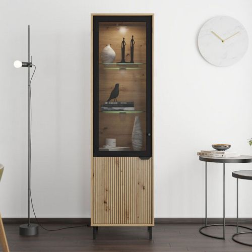 Vetrina Marrone Rovere Nodi Nero 4 Ripiani Apertura Battente 54.5x40x195h cm, 2 Ante - Sorisole