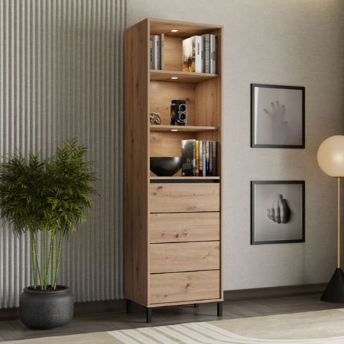 Vetrina Marrone Rovere Nodi Nero 4 Ripiani Un'anta 55x40x193h cm, con Piedini - Calto