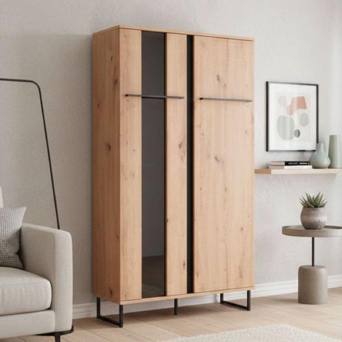 Vetrina Marrone Rovere Nodi Nero 6 Ripiani Apertura Battente 84.5x35x153.5h cm, 2 Ante - Mentana