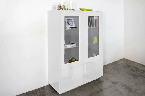 Vetrina moderna 4 ante 100x41x146h cm bianca lucida - Agostino