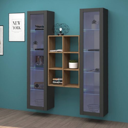 Vetrina Nero Antracite 12 Ripiani Apertura Battente 40x30x180h cm, 2 Ante - Gadoni
