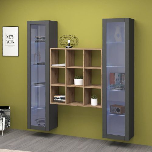 Vetrina Nero Antracite 14 Ripiani Apertura Battente 40x30x180h cm, 2 Ante - Marea