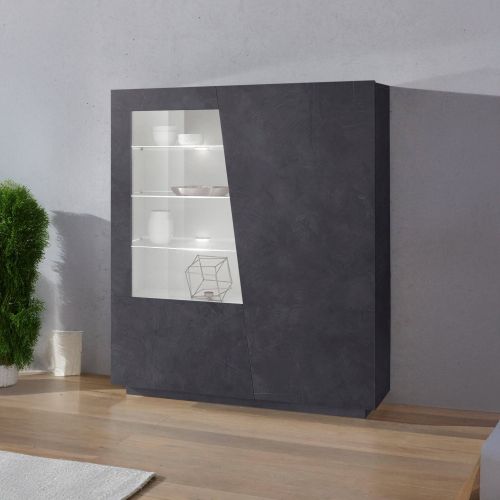 Vetrina Nero Antracite 7 Ripiani 9 Vani 120x43x146h cm, 2 Ante - Montano