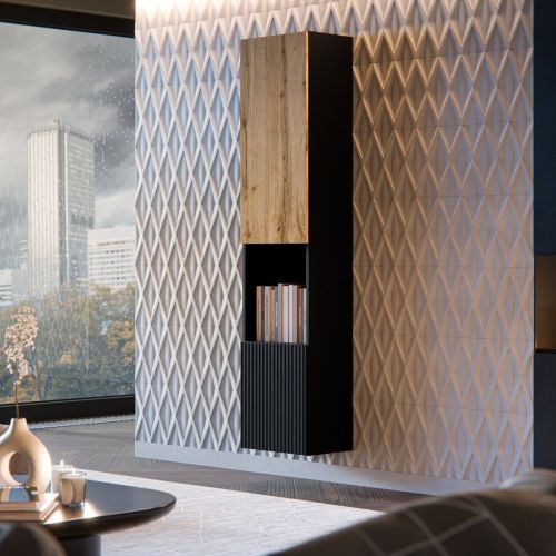 Vetrina Nero Antracite Marrone Rovere 4 Ripiani 2 Ante 39.9x29.8x180h cm, Apertura Push Pull - Botte