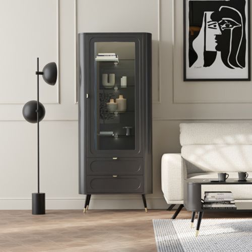 Vetrina Nero oro 4 Ripiani 2 Cassetti 78x40x192h cm, Un'anta - Lolaleha