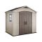 Casetta da Giardino Beige Nero Resistente Agli Agenti Atmosferici Presenza Finestre 257x182x243h cm, Tetto a due Falde - Vandalia