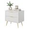 Comodino Bianco oro 2 Cassetti un Ripiano 63x38x55h cm, Apertura Scorrevole - Baari