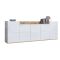 Credenza Bianco Lucido Marrone Rovere 7 Ripiani Apertura Battente 200x35x70h cm, 5 Ante Made in Italy - Cordele