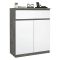 Credenza cemento e bianco lucida 80x40x100h cm 2 ante e 1 cassetto - Genziana
