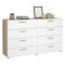 Credenza quercia e bianco lucida 140x40x81h cm 8 cassetti - Phethai