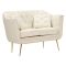 Divano Fisso 2 Posti Bianco Crema oro Effetto Velluto Trapuntato Cuscini Inclusi 130x83x91h cm, Braccioli - Diskit