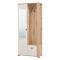 Mobile da Ingresso Bianco Crema Marrone Rovere Nodi Specchio Incluso 6 Ripiani 87x36x197h cm, Appendiabiti - Vique