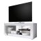 Mobile Porta tv Bianco Lucido Grigio Cemento 2 Ripiani Apertura Maniglia 140x43x56h cm, 4 Vani Made in Italy - Gambara