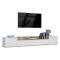 Mobile Porta tv Bianco Lucido Marrone Rovere 3 Ripiani 3 Ante 200x35x30h cm, 4 Vani Made in Italy - Oxanna