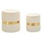 Pouf Contenitore Bianco Crema oro set da 2 Forma Rotondo 37x37x42h cm, Colore Struttura oro - Maun