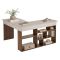Scrivania Bianco Crema Marrone Noce Angolare 6 Ripiani 130x120x72h cm, 8 Vani - Altin