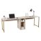 Scrivania lineare beige e oro 240x60cm con supporto computer - Violet
