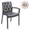 Sedia da Esterno Nero Antracite 4 Sedie Impilabile, Braccioli Made in Italy - Rumley