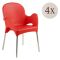 Sedia da Esterno Rosso 4 Sedie Impilabile, Braccioli Made in Italy - Raimund