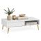Tavolino da Salotto Bianco oro 2 Cassetti con Piedini Effetto Rigato 102x67x35h cm, un Vano - Lipa