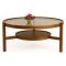 Tavolino da Salotto Marrone Noce un Vano Piano in Vetro Temperato 100x100x48h cm, Forma Rotondo - Olzai