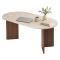 Tavolo Fisso Beige Marmo Marrone Noce 6 Posti Forma Ovale 180x90x75h cm, Colore Ripiano Beige - Monterano