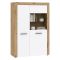 Vetrina Bianco Marrone Rovere Nodi 6 Ripiani 2 Ante 100x42x147h cm, Anta e Ripiani Dettaglio Vetro led non Inclusi - Lohalime