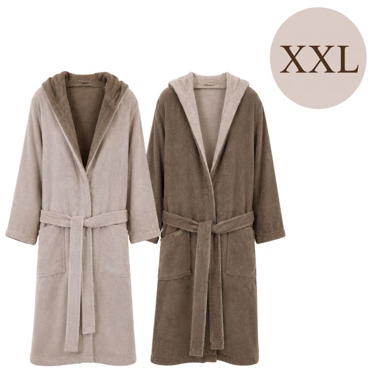 Accappatoio Beige Crema Marrone100% Cotone Egiziano a fibra lunga pettinato Reversibile Con cappuccio, Taglia XXL - Sekate Luxury