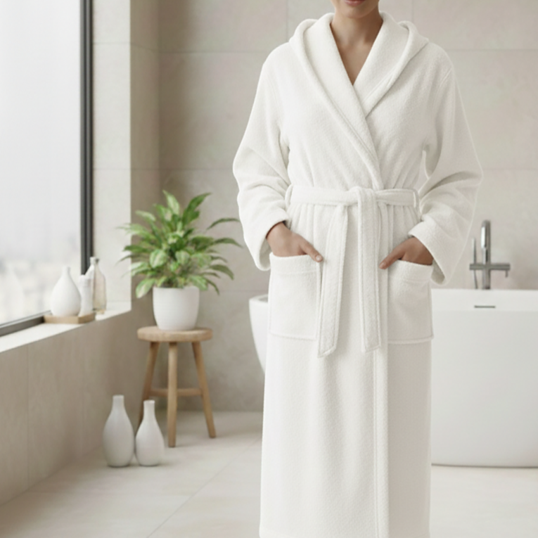 Accappatoio Bianco 100% cotone Con cappuccio, Taglia XXL - Satina Luxury