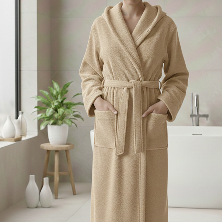 Accappatoio Bianco Crema 100% cotone Con cappuccio , Taglia L - Satotite Luxury