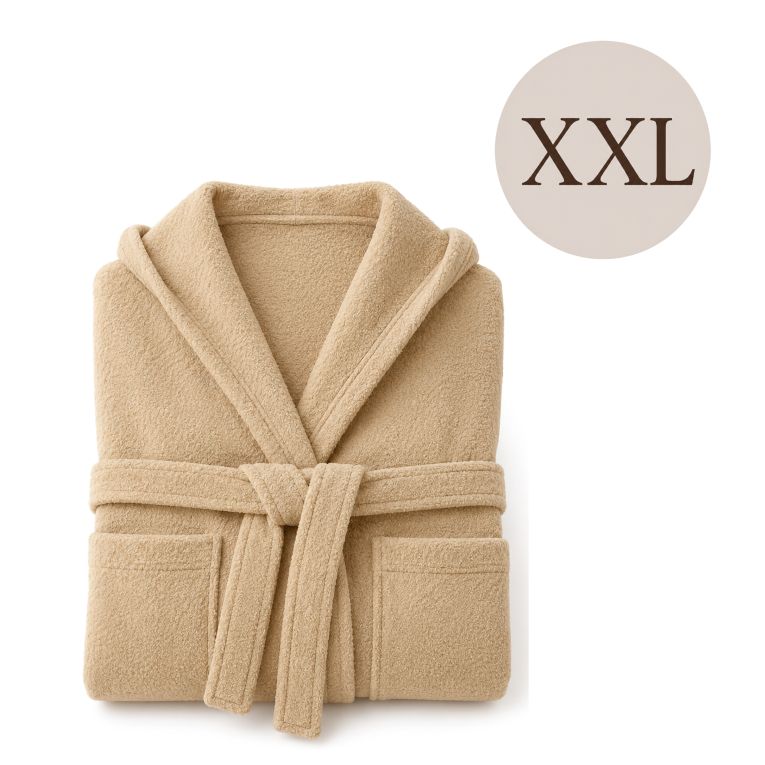 Accappatoio Bianco Crema 100% cotone Con cappuccio , Taglia XXL - Satina Luxury