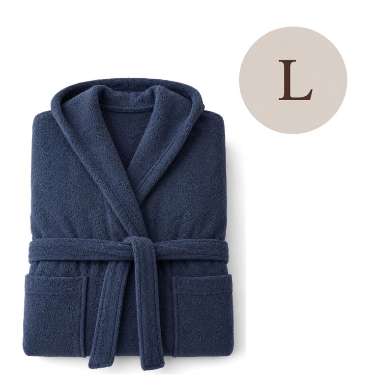 Accappatoio blu 100% cotone Con cappuccio, Taglia L - Satotite Luxury