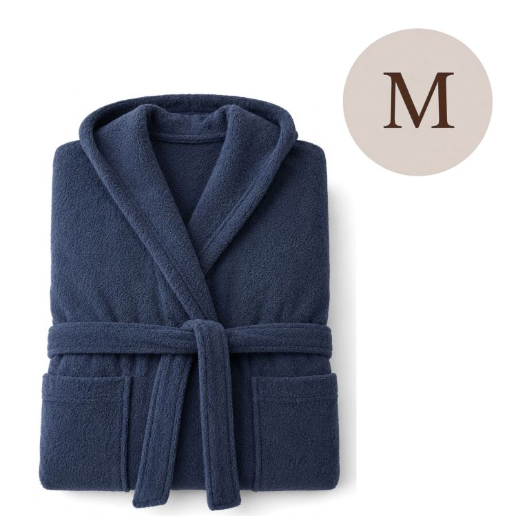 Accappatoio blu 100% cotone Con cappuccio, Taglia M - Satoka Luxury