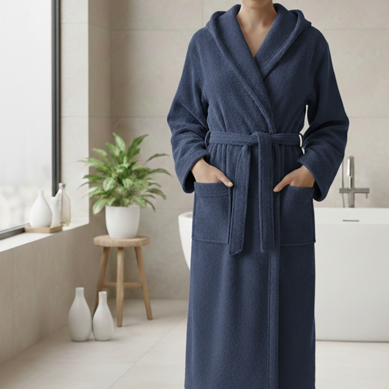 Accappatoio blu 100% cotone Con cappuccio, Taglia XL - Satiza Luxury