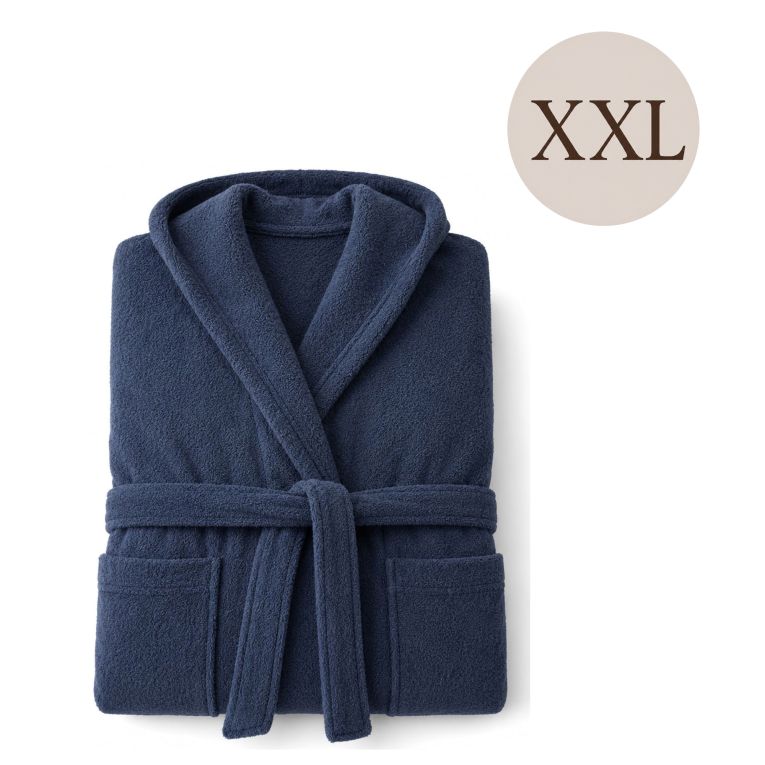 Accappatoio blu 100% cotone Con cappuccio, Taglia XXL - Satina Luxury