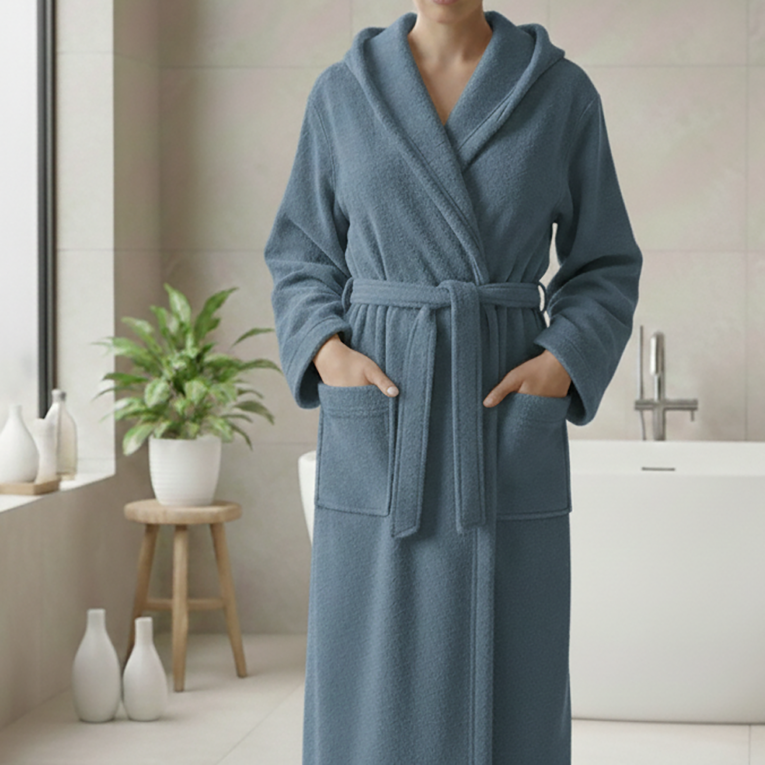 Accappatoio blu Fiordaliso 100% cotone Con cappuccio , Taglia S - Satofa Luxury
