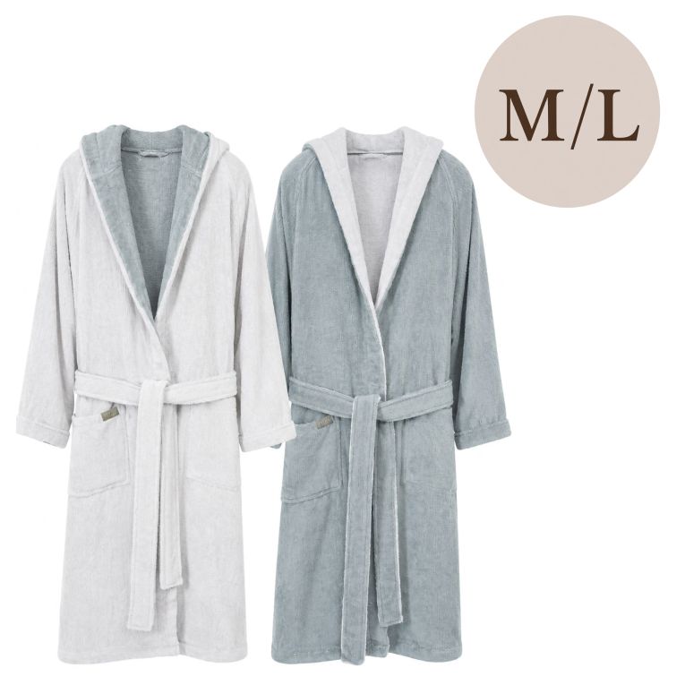 Accappatoio Grigio Chiaro Grigio Scuro 100% Cotone Egiziano a fibra lunga pettinato Reversibile Con cappuccio , Taglia M/L - Seha Luxury