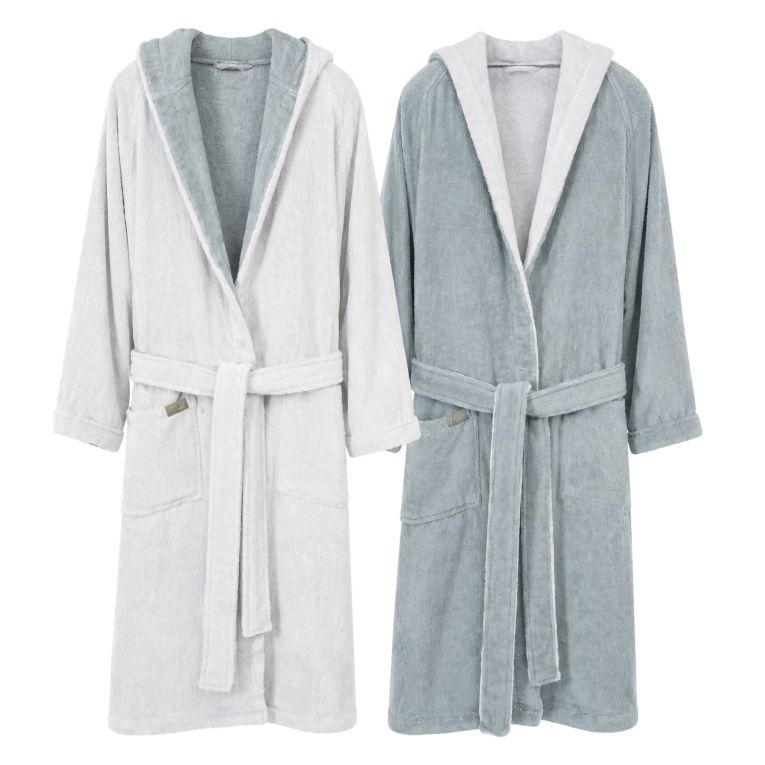 Accappatoio Grigio Chiaro Grigio Scuro 100% Cotone Egiziano a fibra lunga pettinato Reversibile Con cappuccio , Taglia XXL - Sekate Luxury