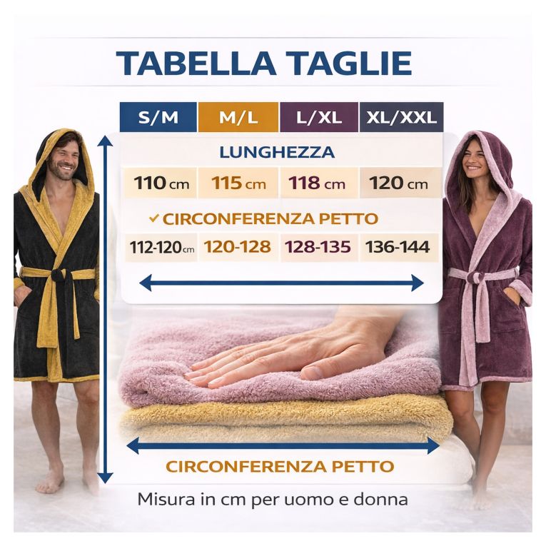 Accappatoio Nero oro 100% Cotone Egiziano a fibra lunga pettinato Reversibile Con cappuccio, Taglia L-XL - Sefane Luxury